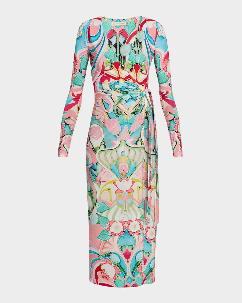 Karola Long-Sleeve Wrap Midi Dress